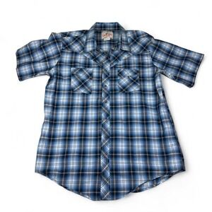 Wrangler American Cowboys Plaid Western Shirt Blue Mens Medium